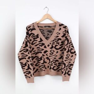 Lulu’s Good For You Taupe Leopard Print Sweater